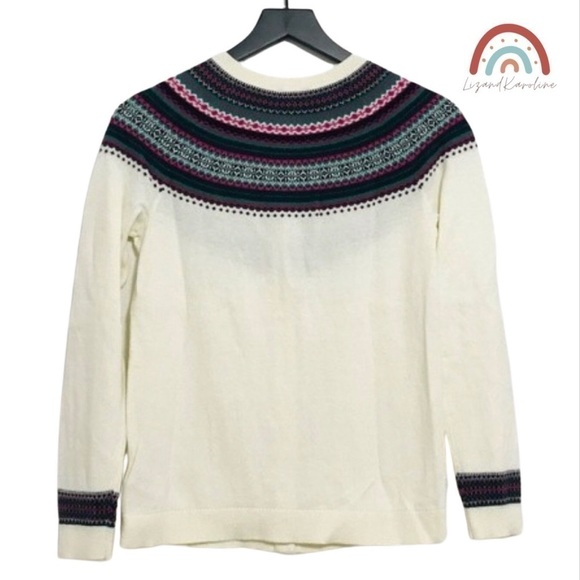 New! Talbots Fair Isle Trim Cardigan Cotton Cashmere Petite Sweater - Picture 4 of 12